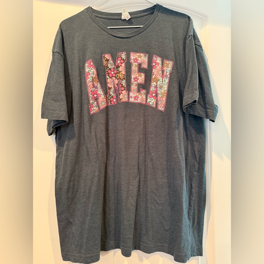 Heathered Blue Tee with Floral Graphic